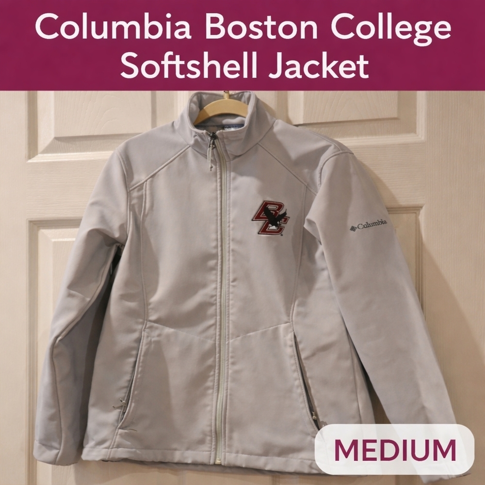 Columbia Boston College Women’s Medium Softshell Jacket Gray Full Zip BC Logo